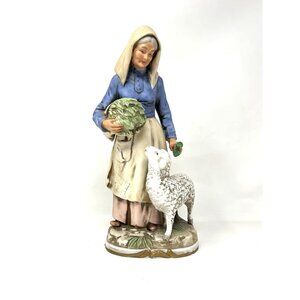 Homco Figurine Farmer's Wife Old Lady Feeding Lamb Sheep